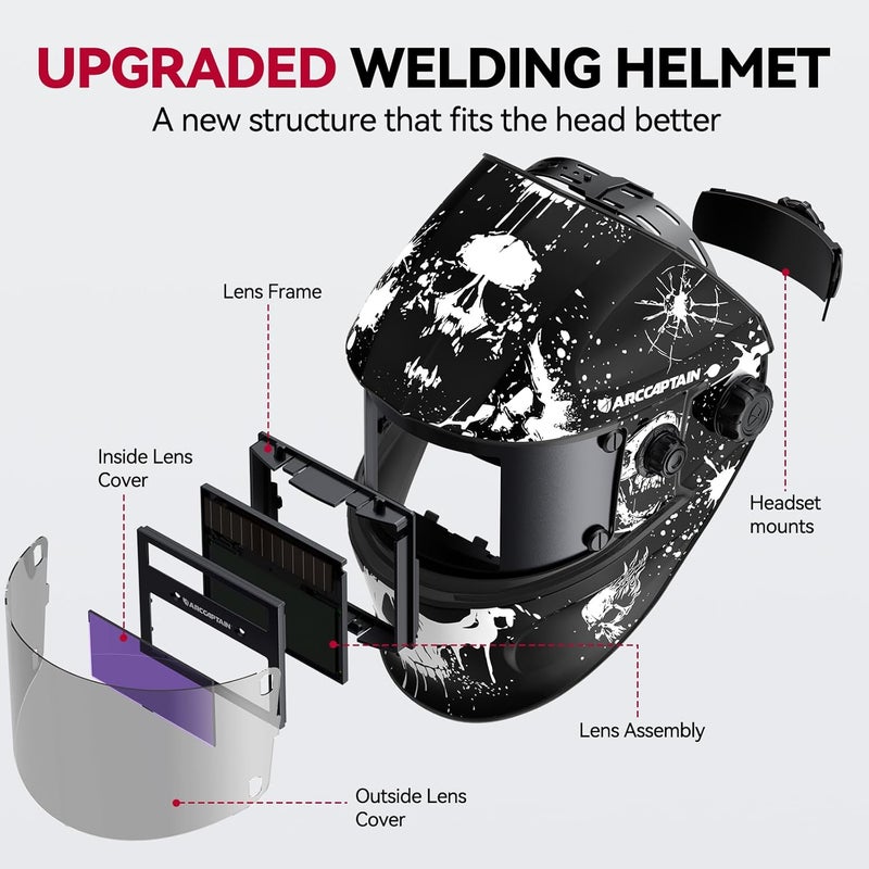 ARCCAPTAIN True Color Auto Darkening Welding Helmet with Upgraded Arc Sensor, 1/1/1/1 Top Optical Clarity Solar Power Welding Hood, 1/25000s Response Time, 4/9-13 for TIG MIG ARC, Describe - Image 2